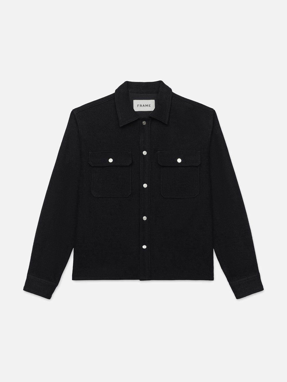frame Textured Overshirt Jacket in Dark Navy