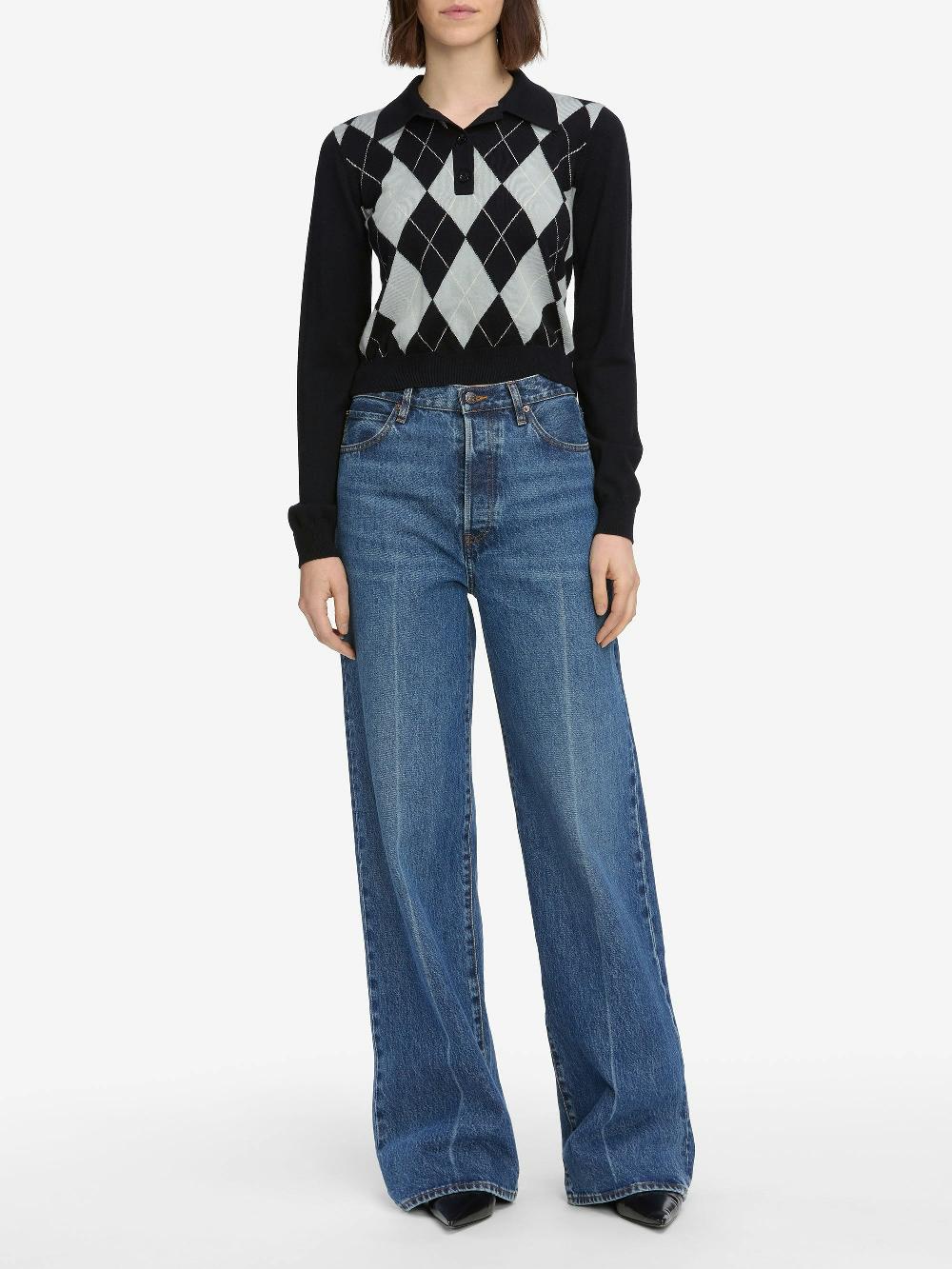 Frame The Argyle Polo In Grey Multi