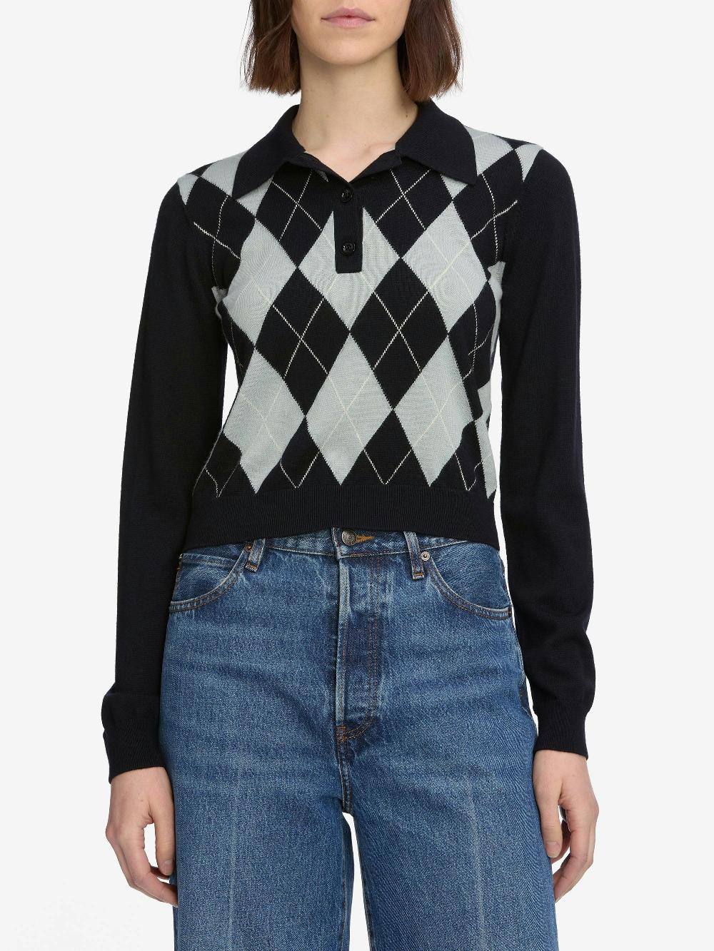 Frame The Argyle Polo In Grey Multi