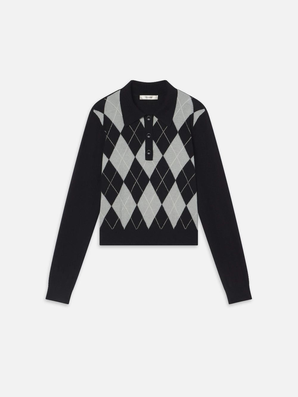 frame The Argyle Polo in Grey Multi