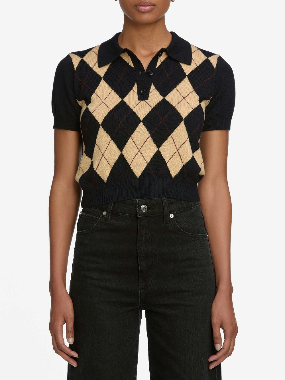 Frame The Argyle Short Sleeve Polo In Navy Multi