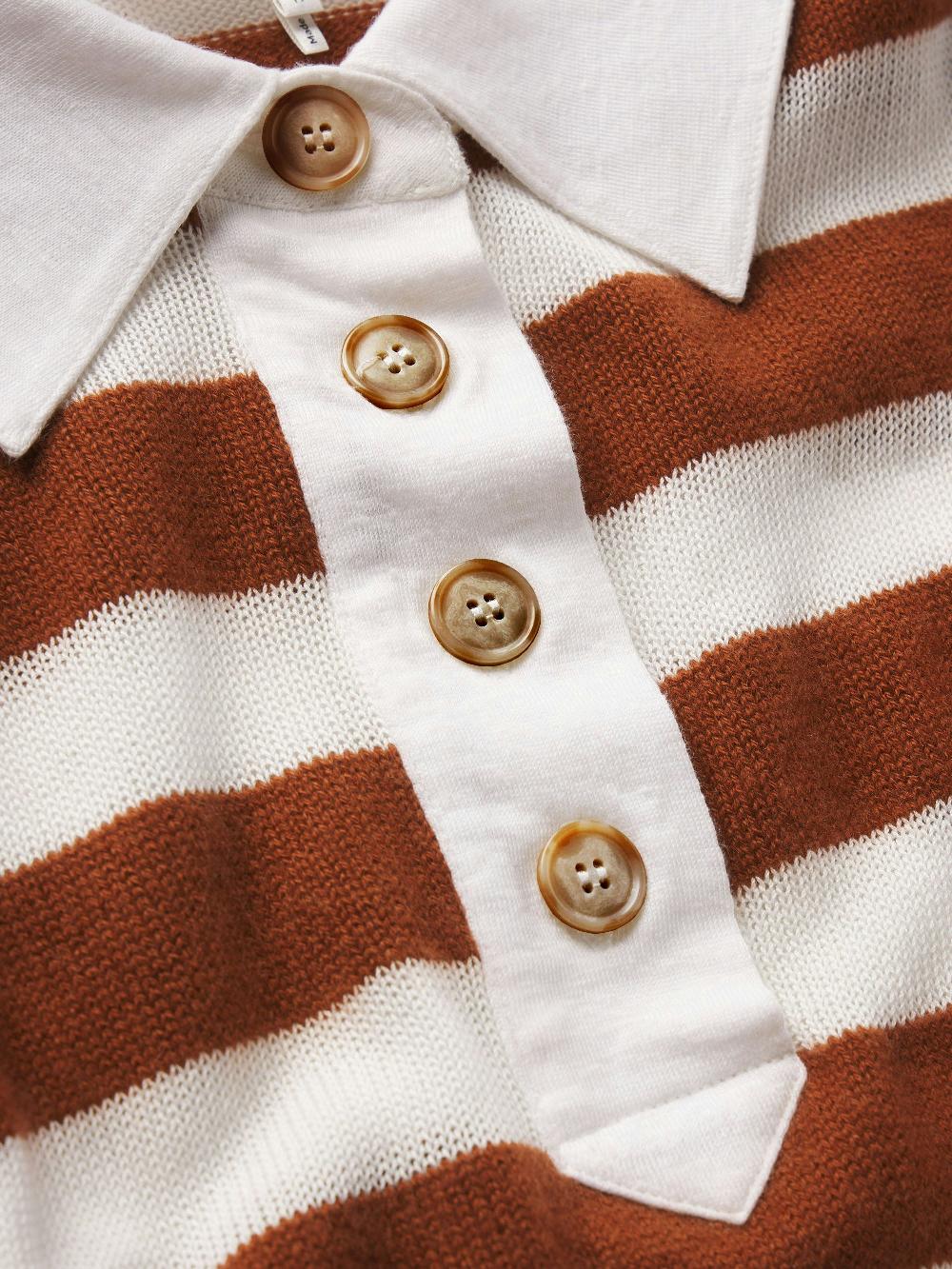 Frame The Bold Stripe Polo In Chestnut Multi