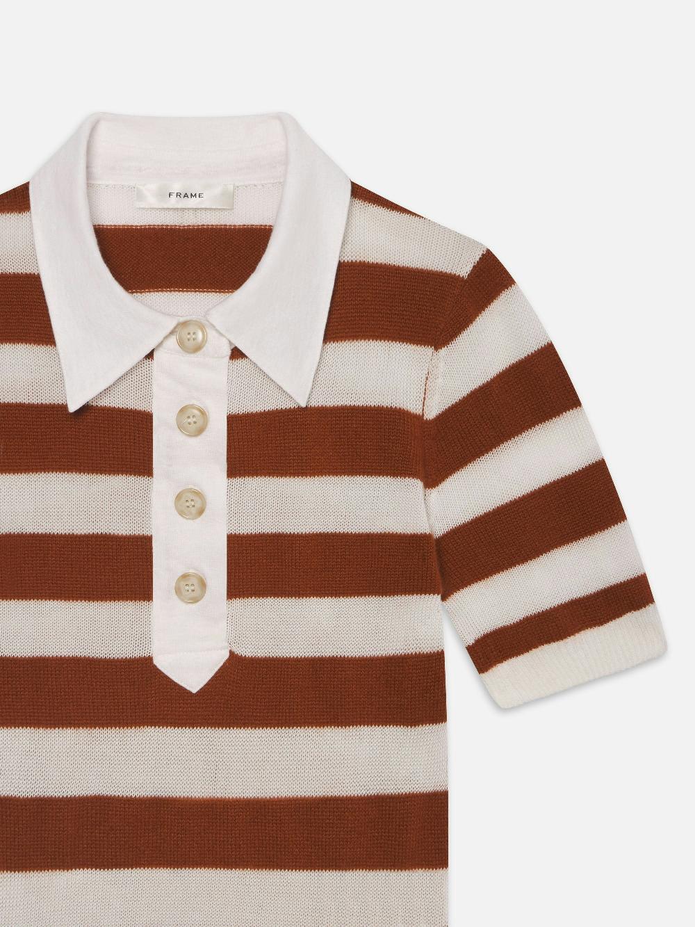 Frame The Bold Stripe Polo In Chestnut Multi