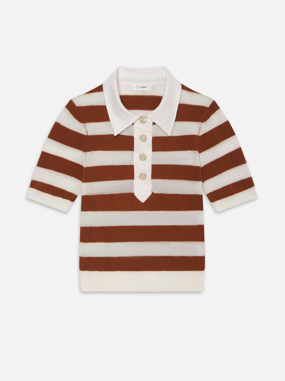 frame The Bold Stripe Polo in Chestnut Multi