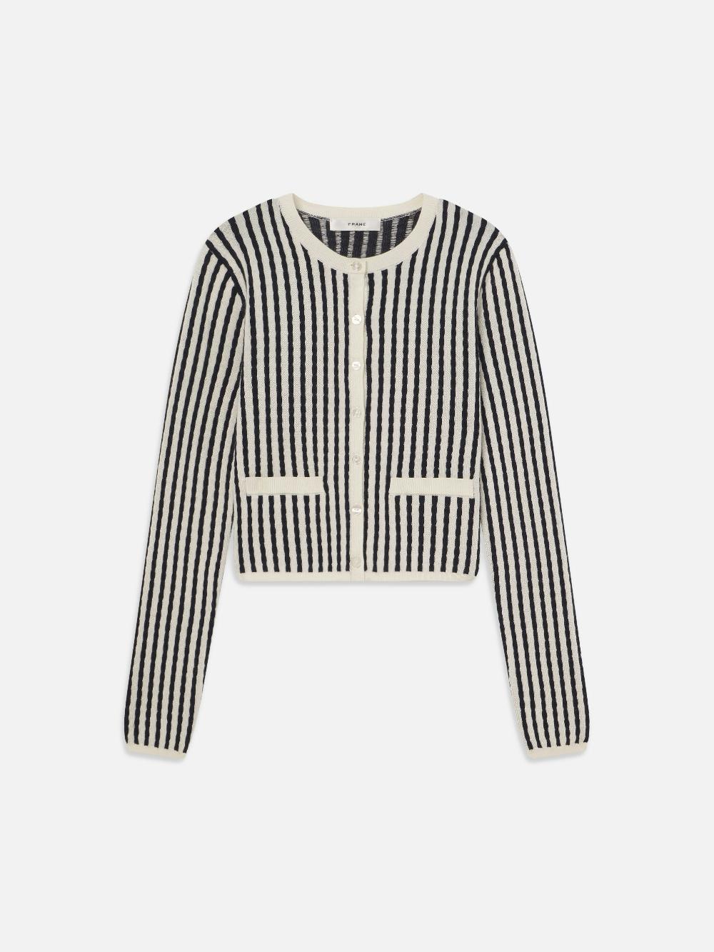 frame The Cable Cardi in Navy Multi
