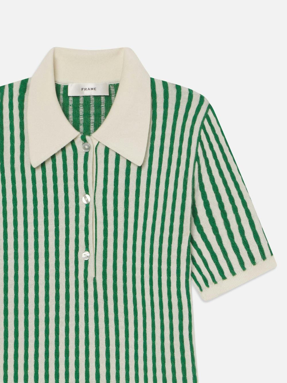 Frame The Cable Polo Dress In Kelly Green Multi