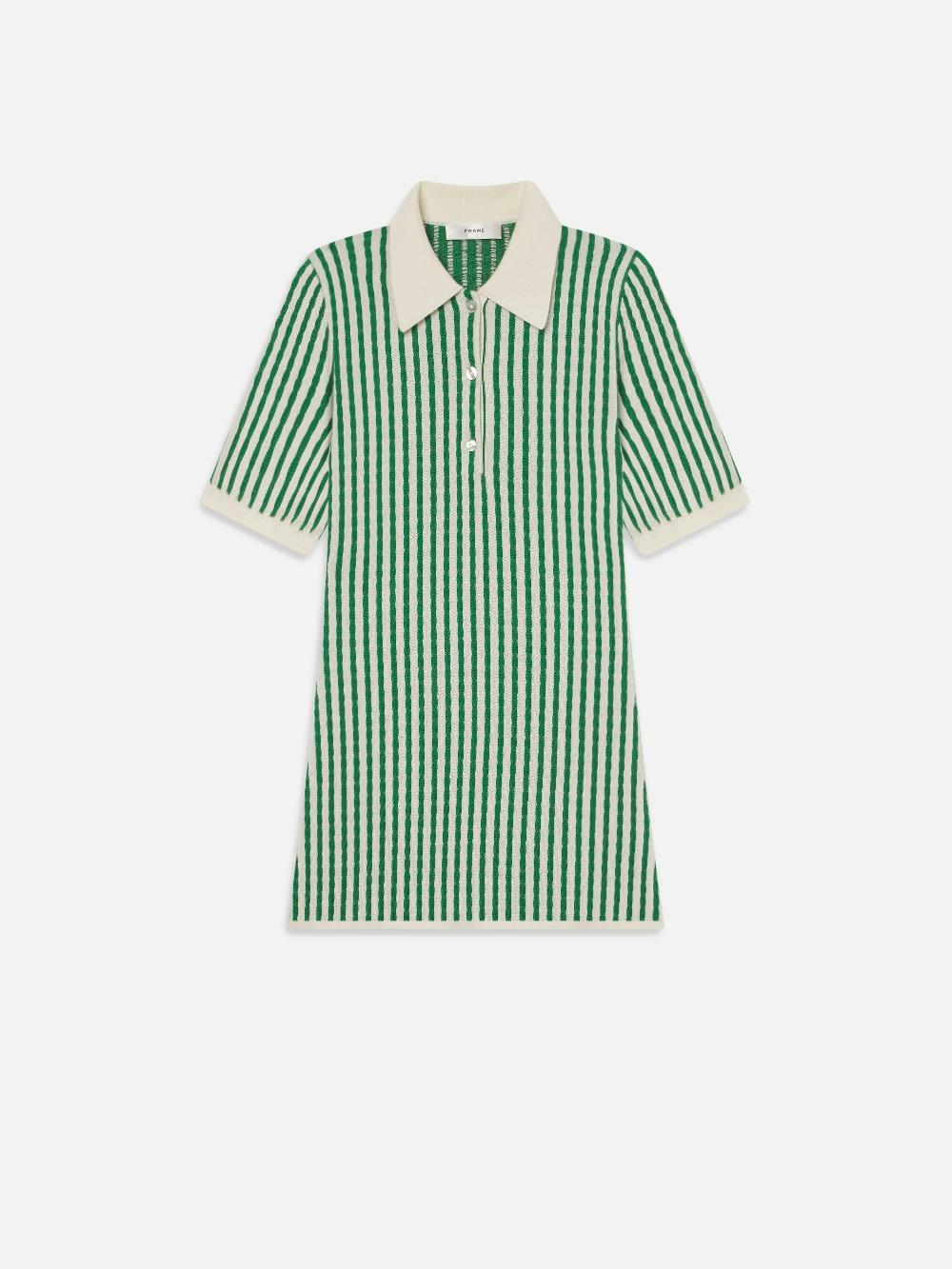 frame The Cable Polo Dress in Kelly Green Multi