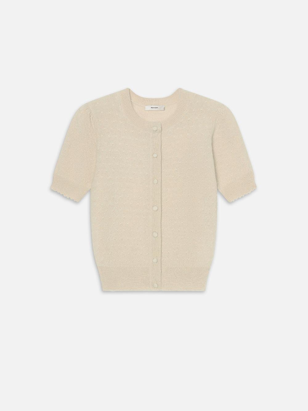 frame The Cashmere Pointelle Cardi in Cream