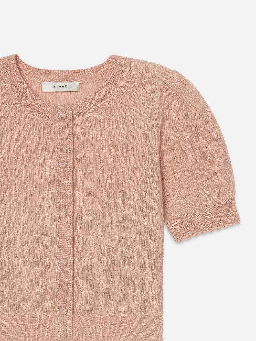 Frame The Cashmere Pointelle Cardi In Light Pink