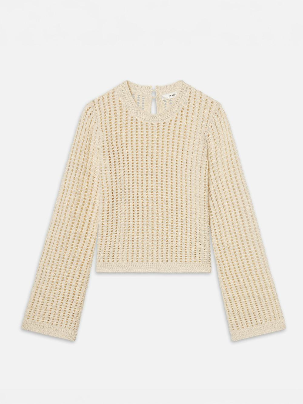 frame The Crochet Bell Sweater in Alabaster