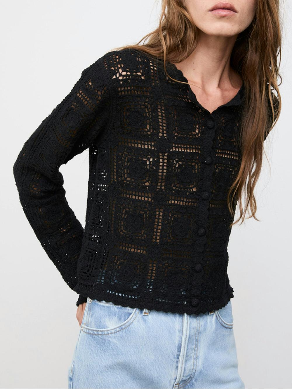 Frame The Crochet Cardi In Black