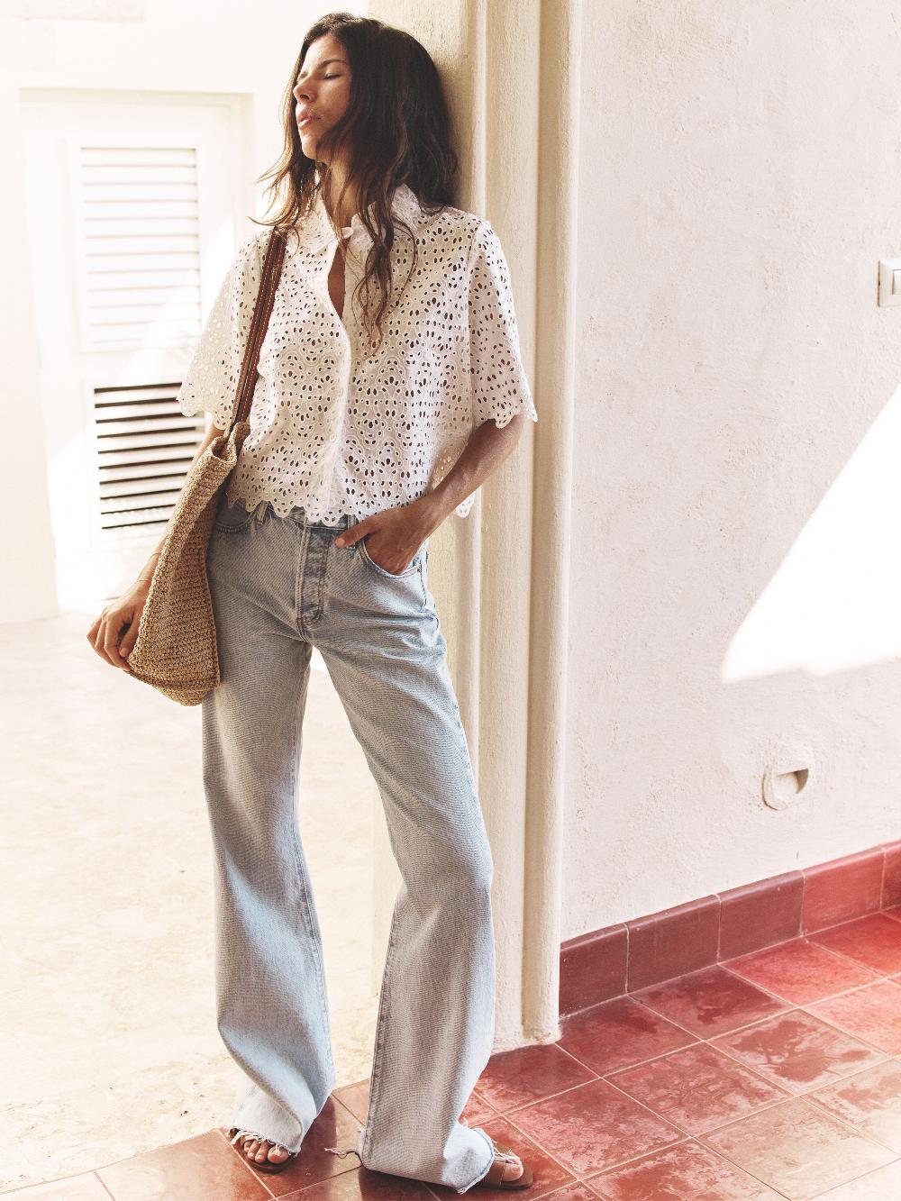 Frame The Deco Eyelet Top In White