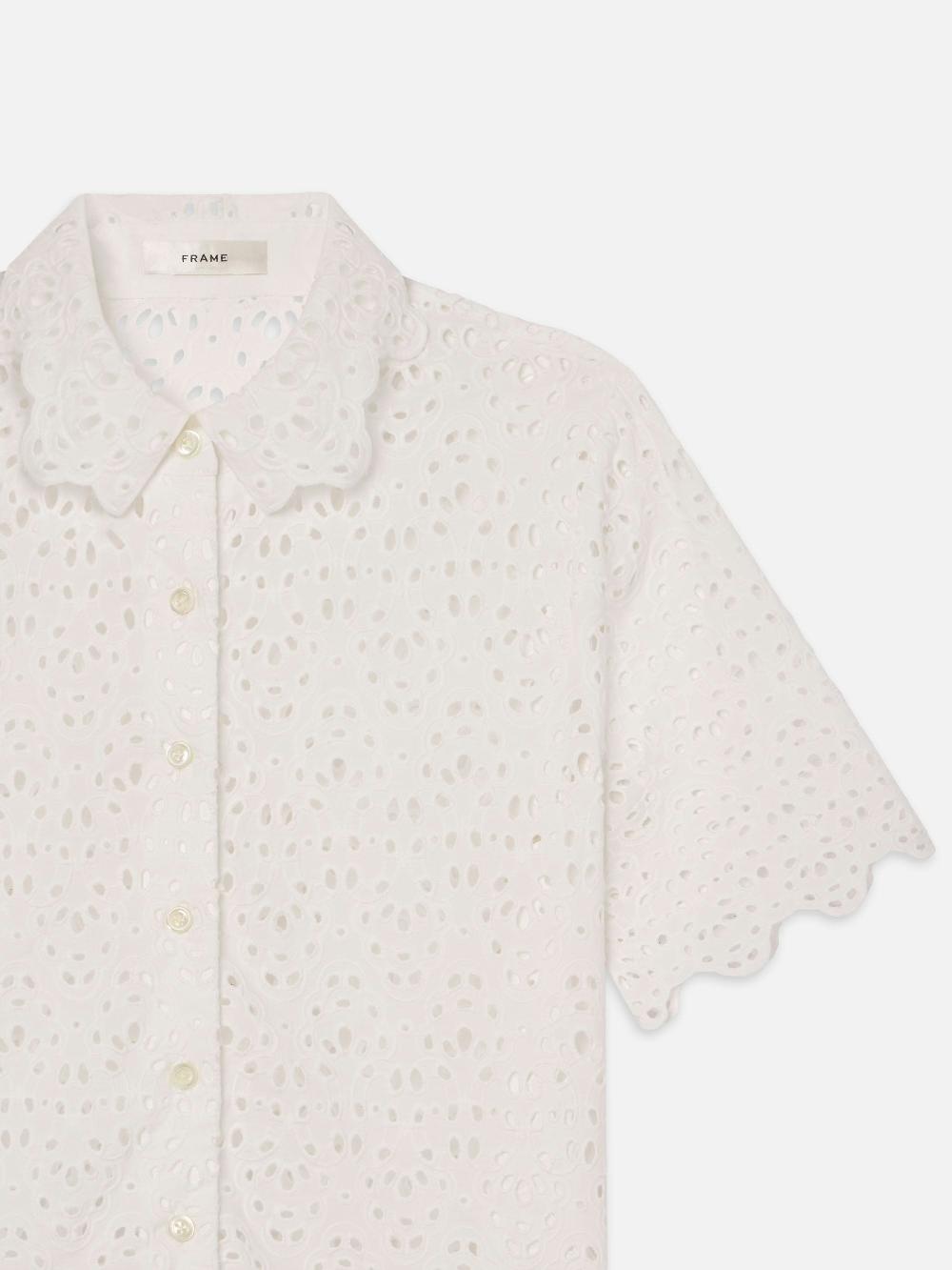 Frame The Deco Eyelet Top In White