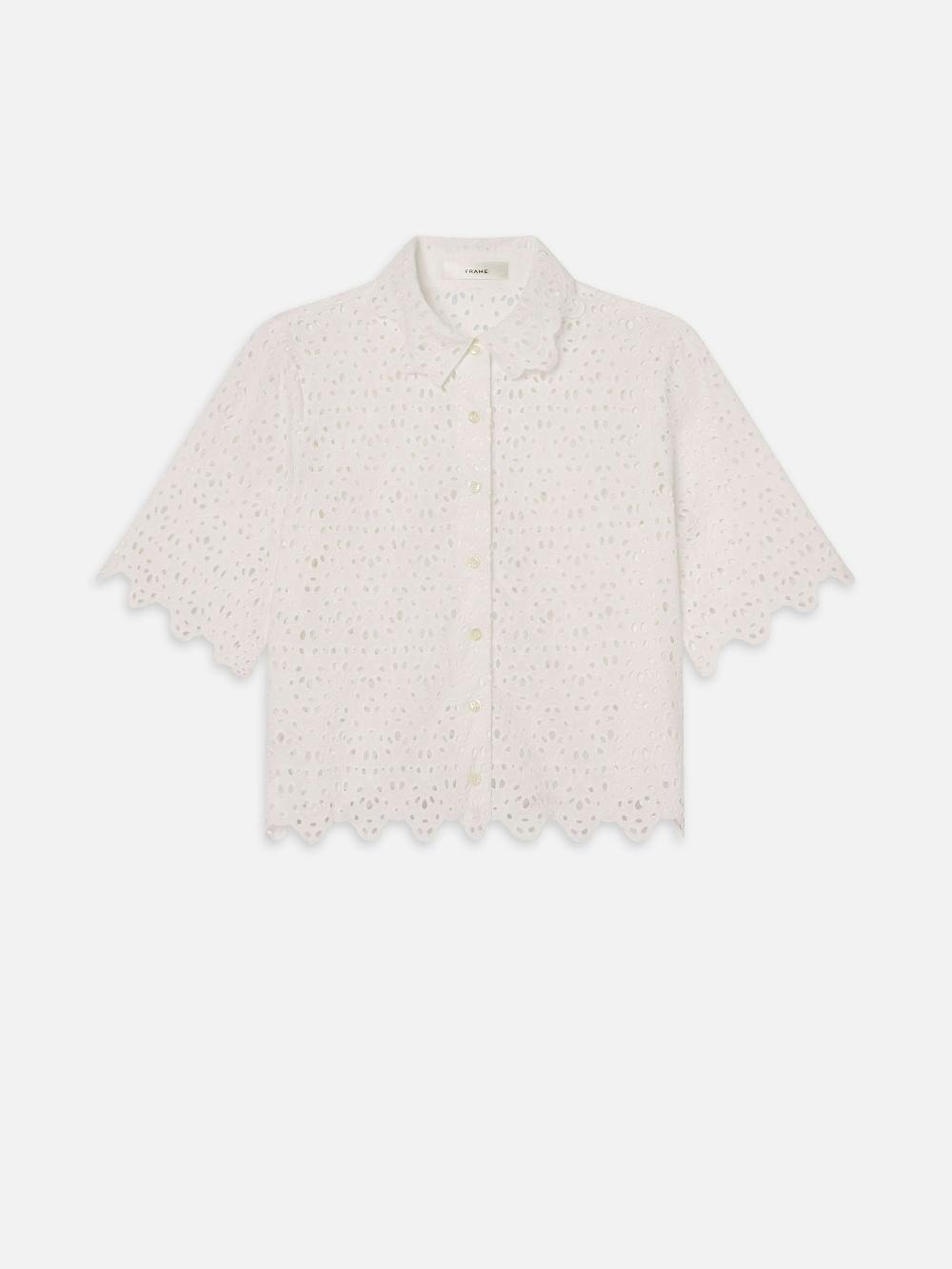 frame The Deco Eyelet Top in White