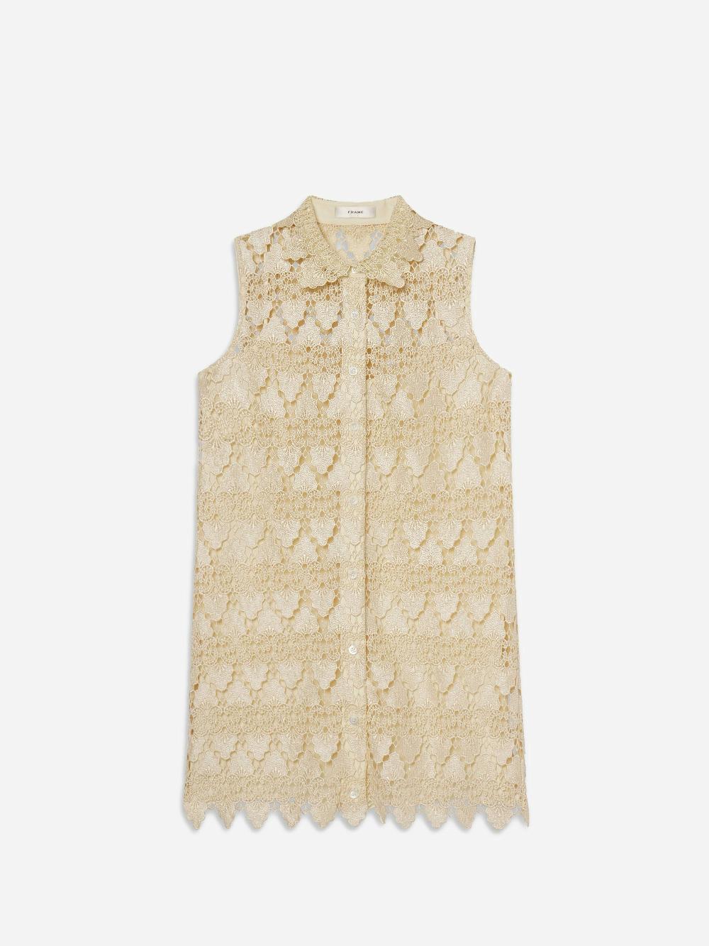 frame The Deco Lace Dress in Ecru