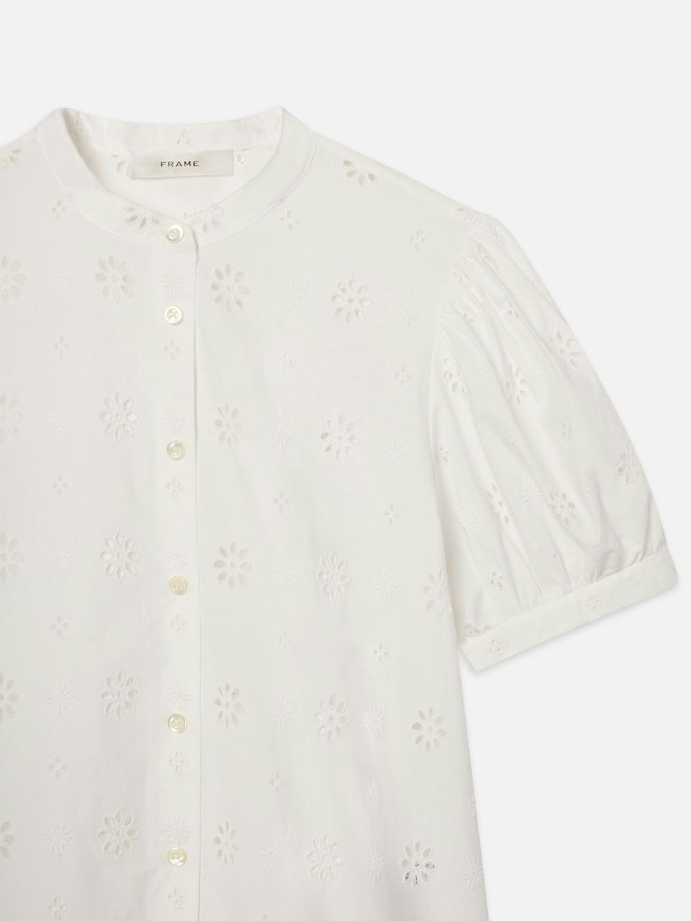 Frame The Eyelet Gathered Top In White