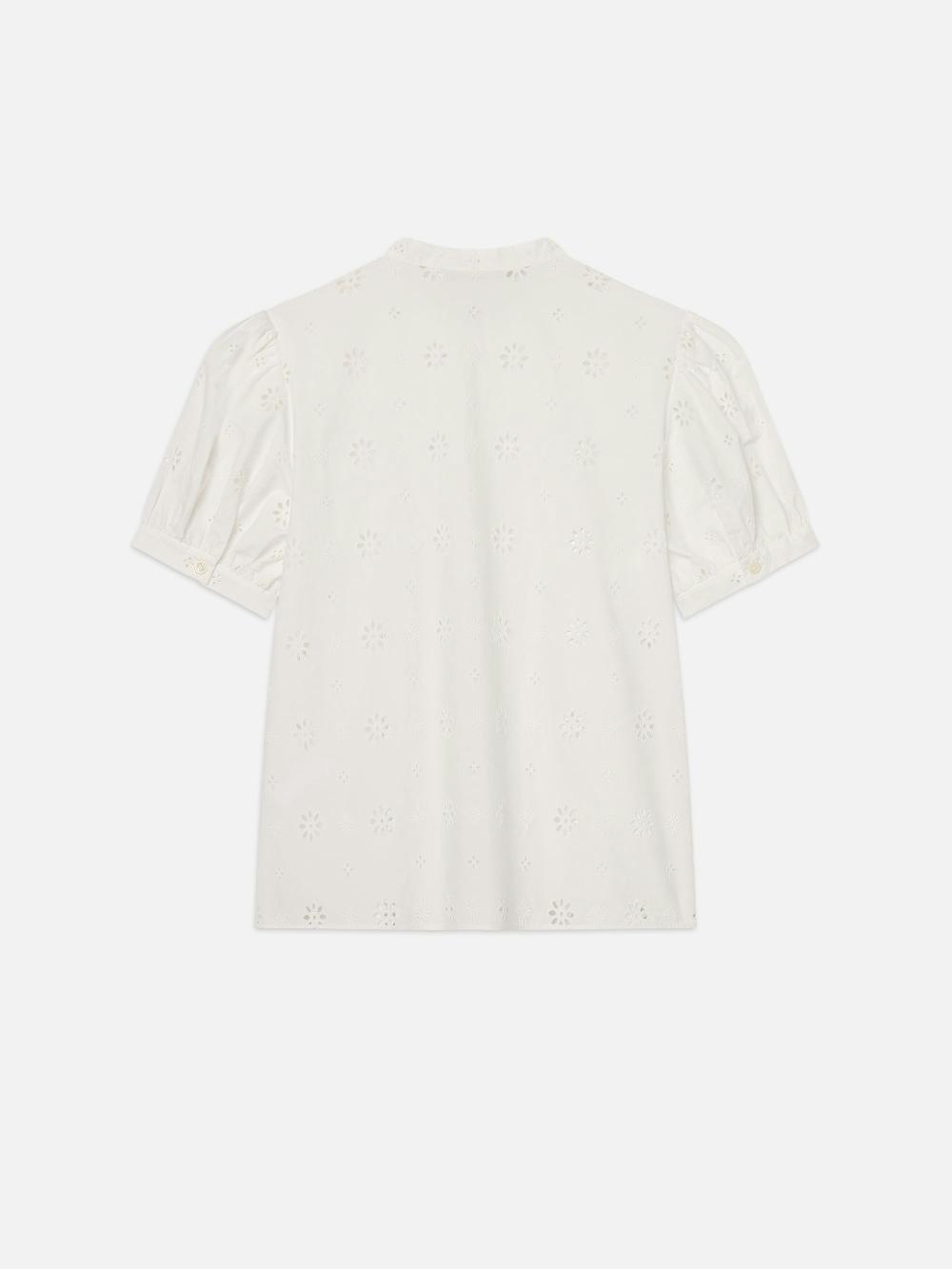 Frame The Eyelet Gathered Top In White