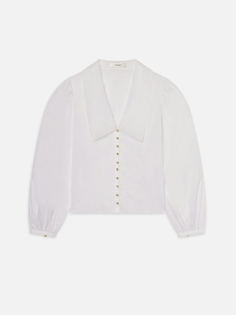 frame The Eyelet Sailor Blouse in White