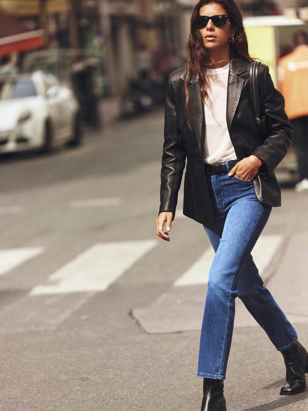 Frame The Femme Leather Blazer In Black