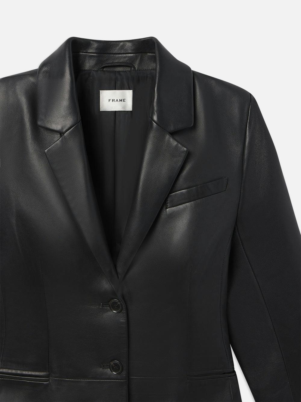 Frame The Femme Leather Blazer In Black