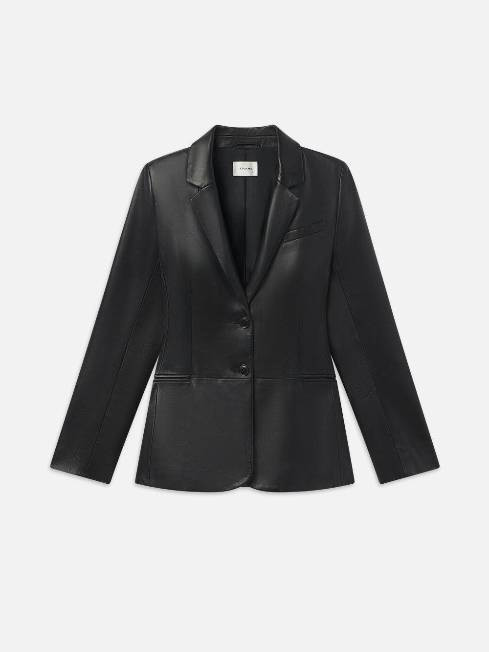 frame The Femme Leather Blazer in Black