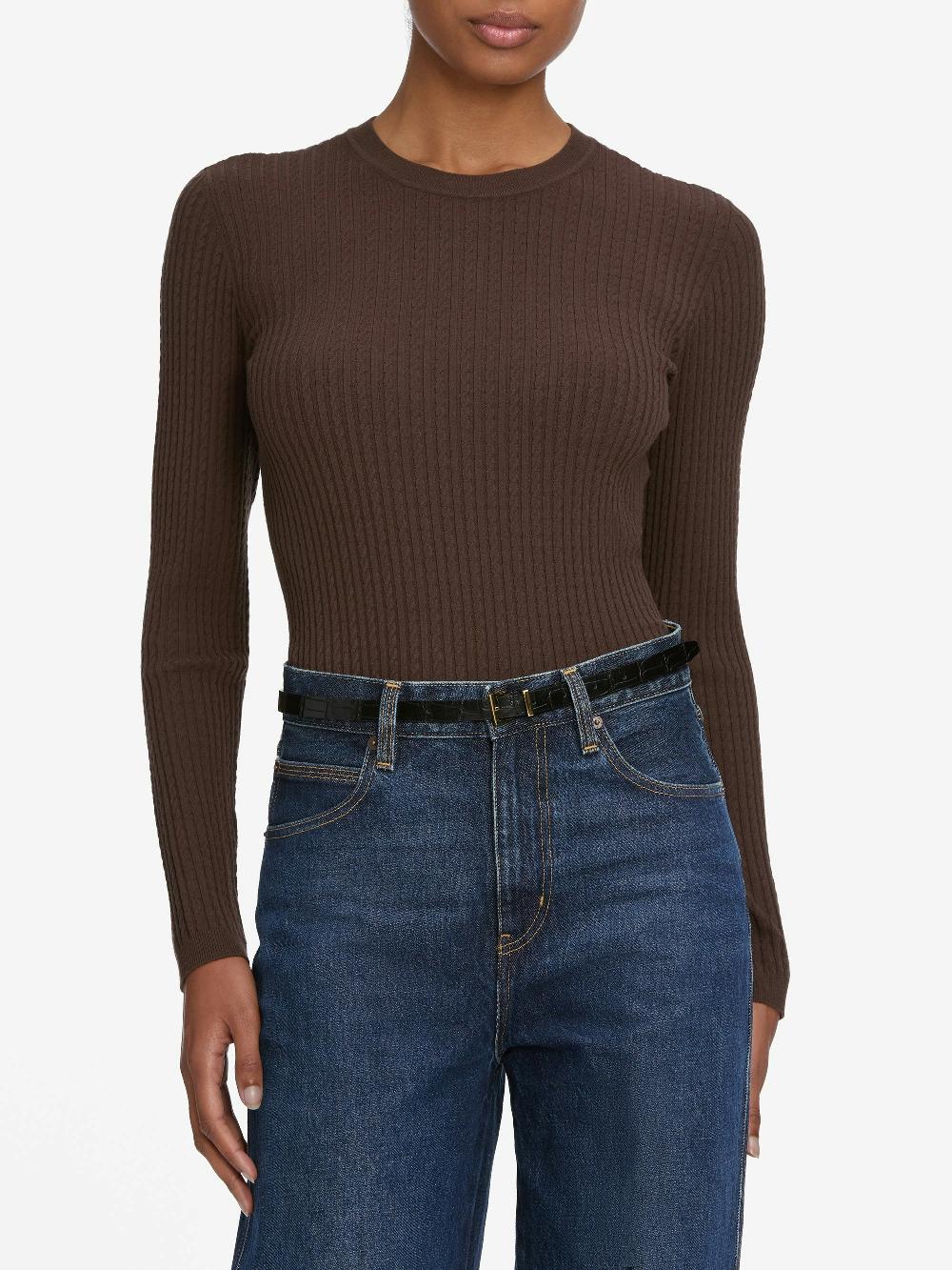 Frame The Fine Cable Sweater In Coffee