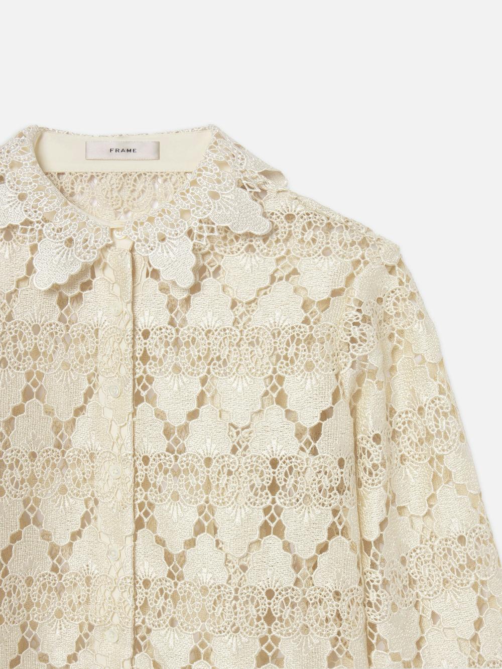 Frame The Lace Button Up Shirt In Ecru