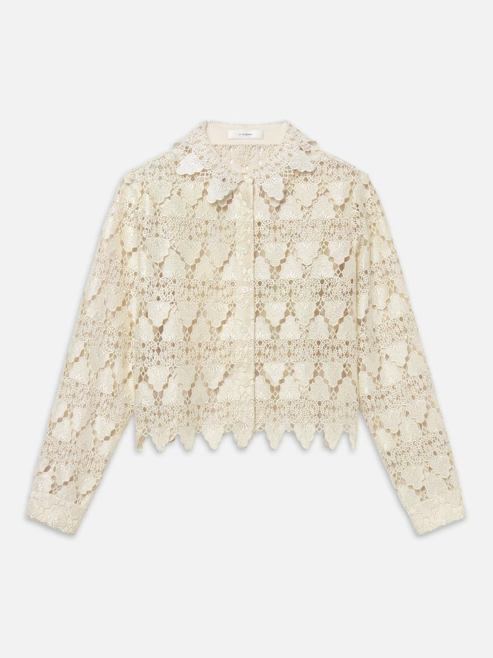 frame The Lace Button Up Shirt in Ecru