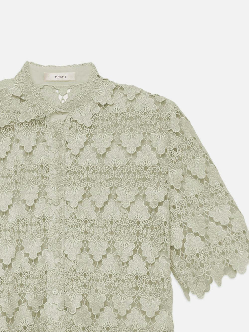 Frame The Lace Button Up Shirt In Soft Mint