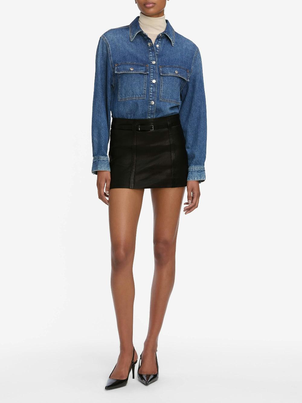 Frame The Leather Belted Mini Skirt In Black