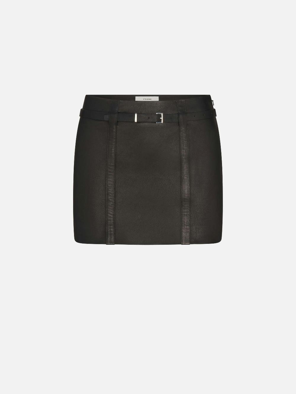 frame The Leather Belted Mini Skirt in Black