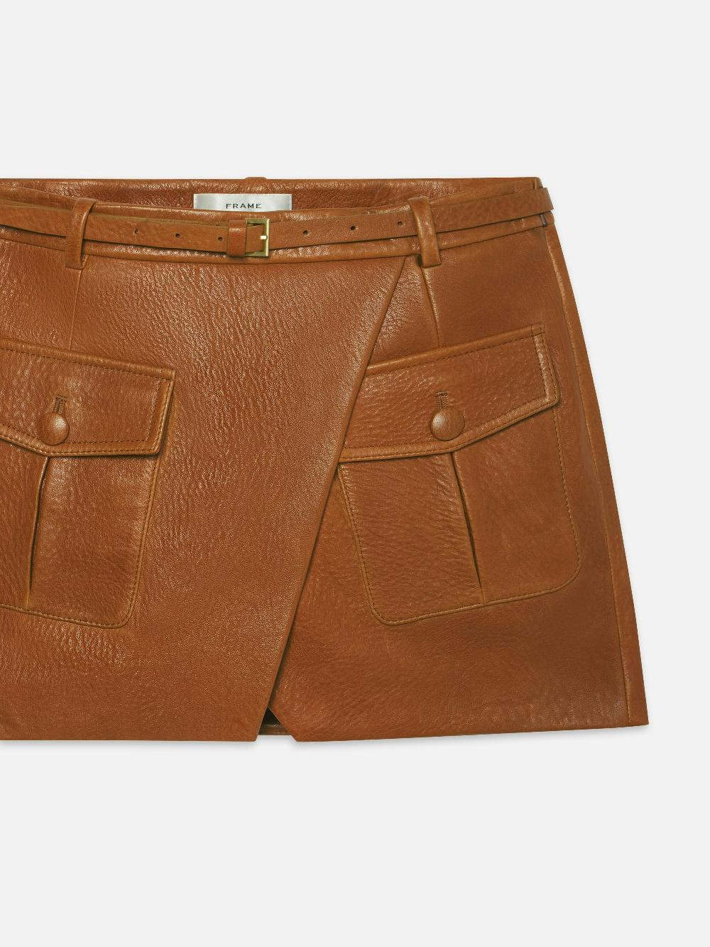 Frame The Leather Cargo Skirt In Chestnut