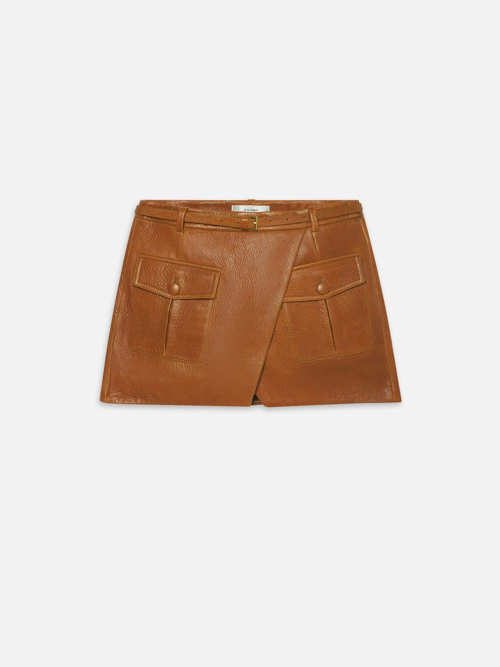 frame The Leather Cargo Skirt in Chestnut