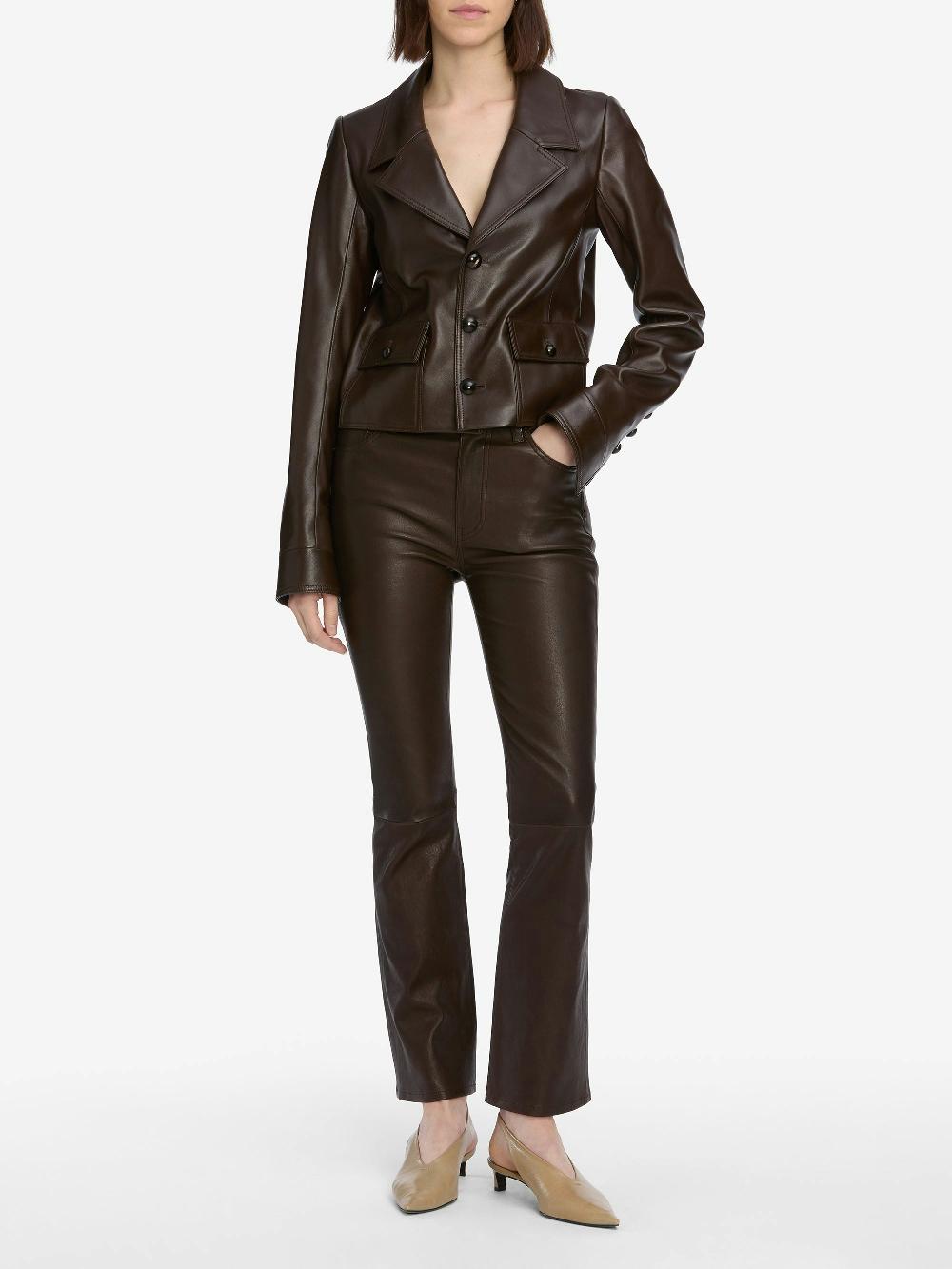 Frame The Leather Cuffed Jacket In Dark Brown