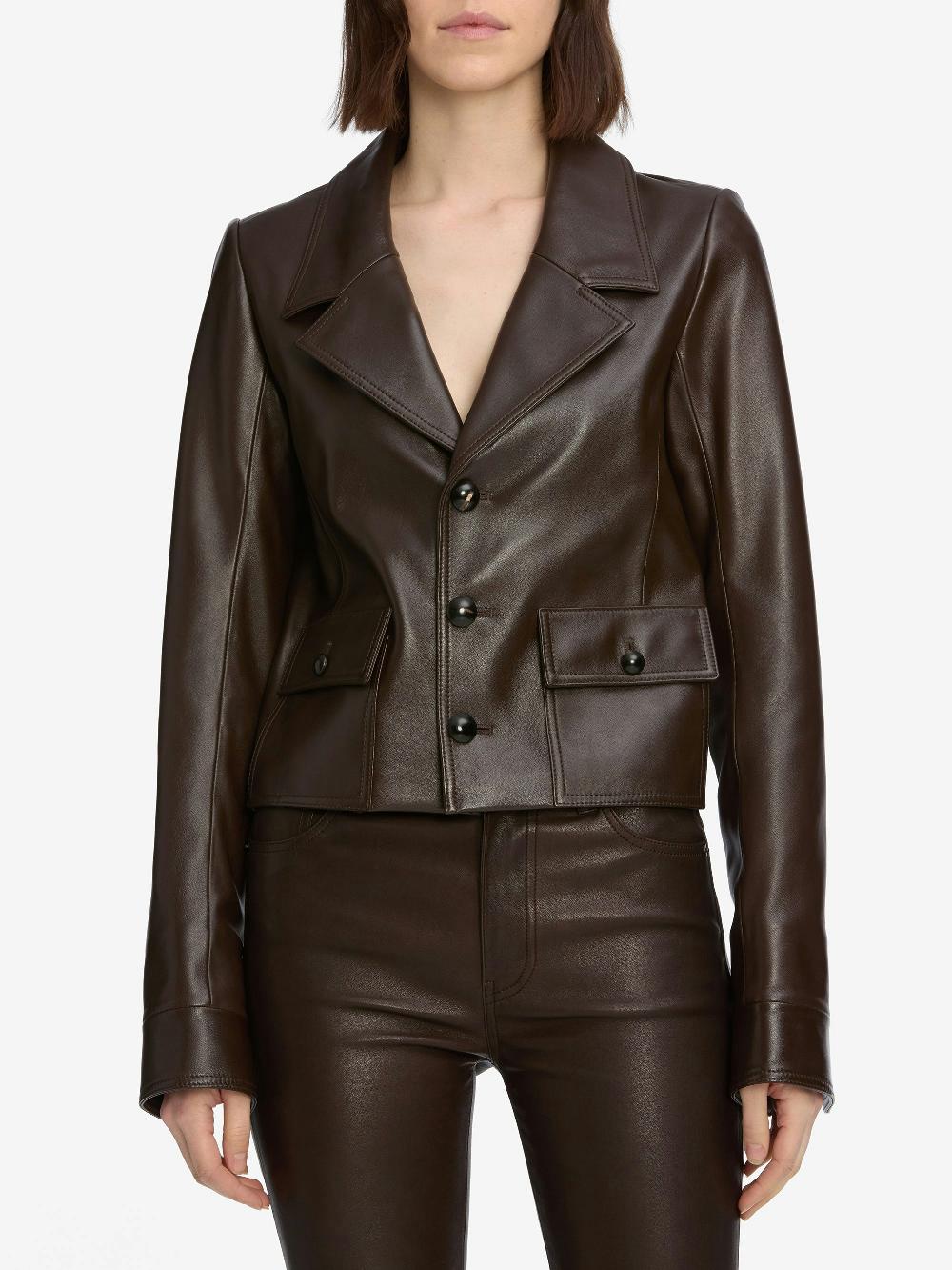 Frame The Leather Cuffed Jacket In Dark Brown