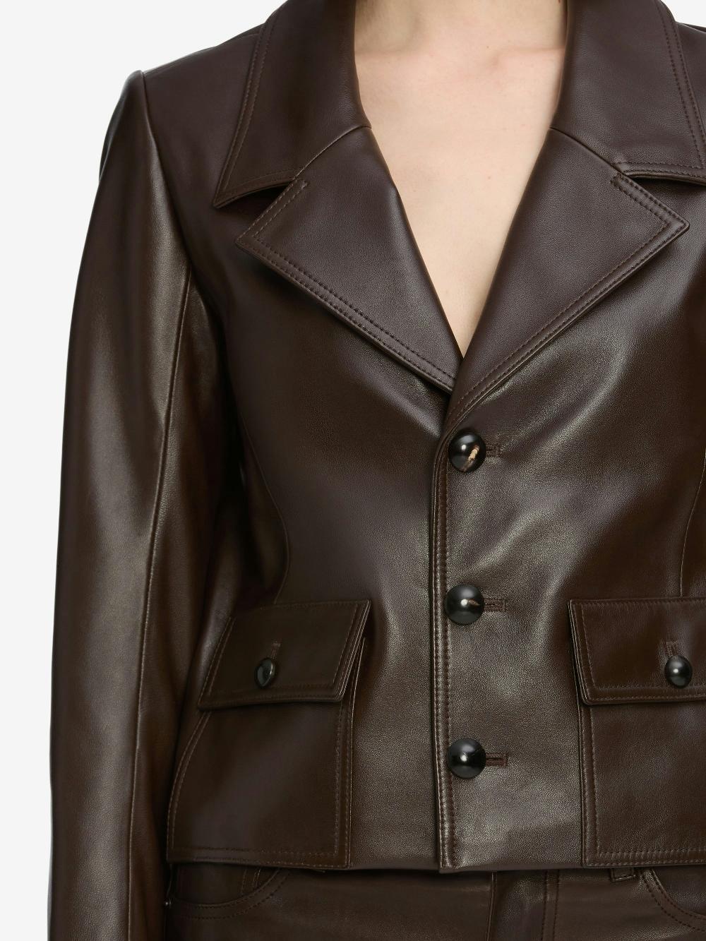 Frame The Leather Cuffed Jacket In Dark Brown