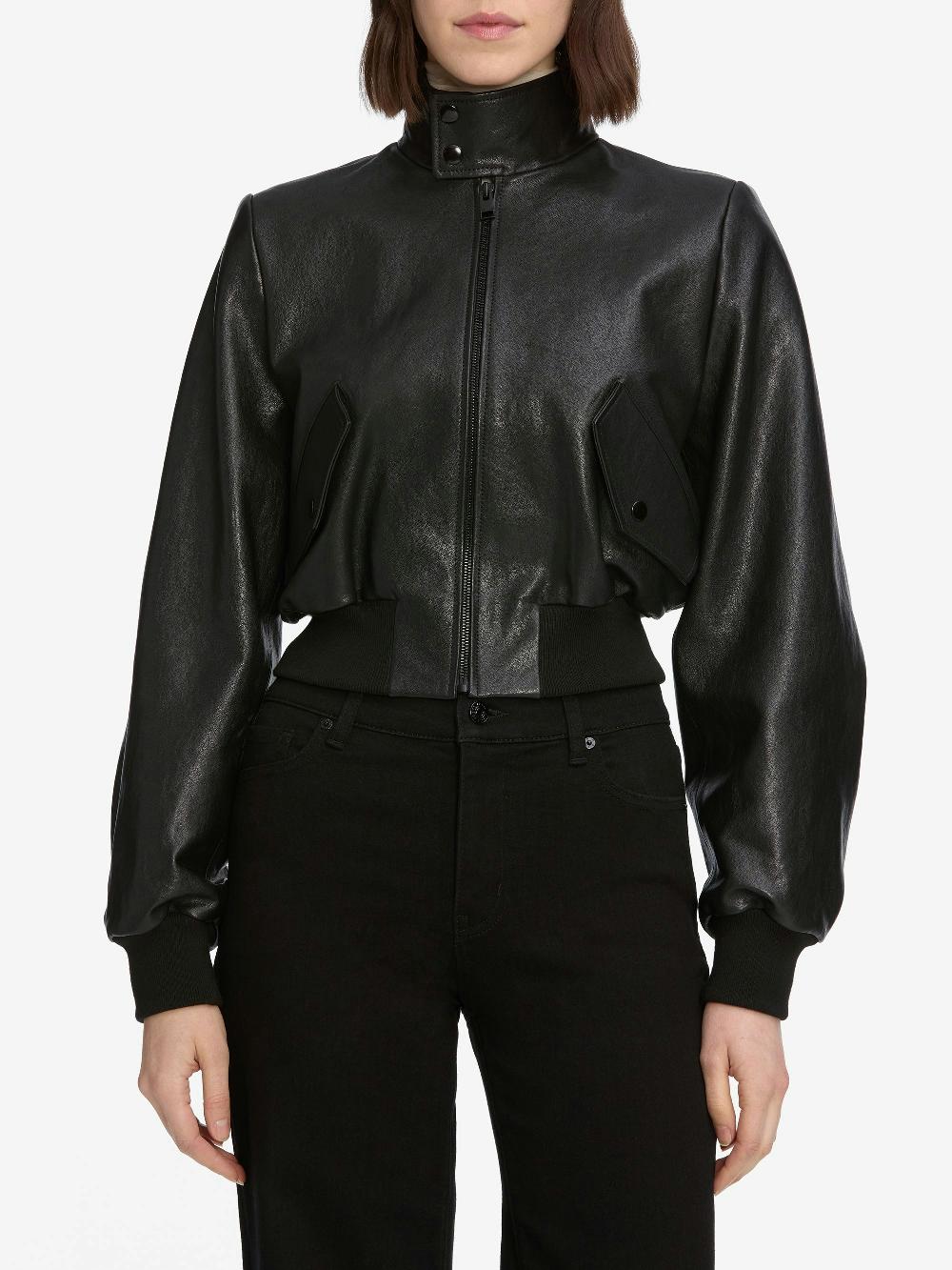 Frame The Leather Harrington Jacket In Black