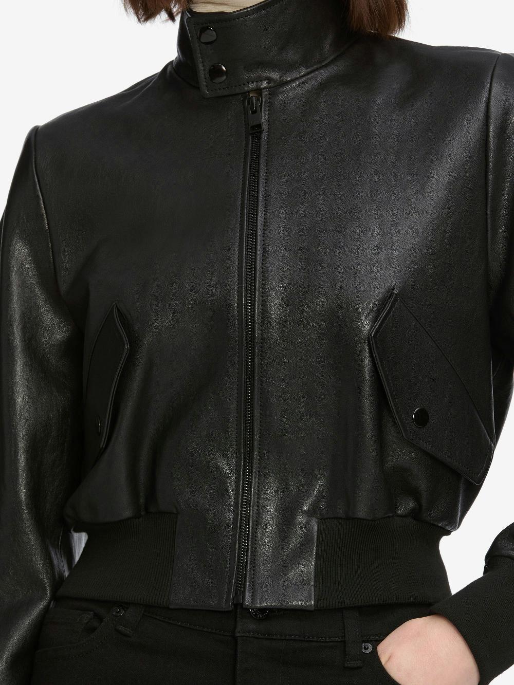 Frame The Leather Harrington Jacket In Black