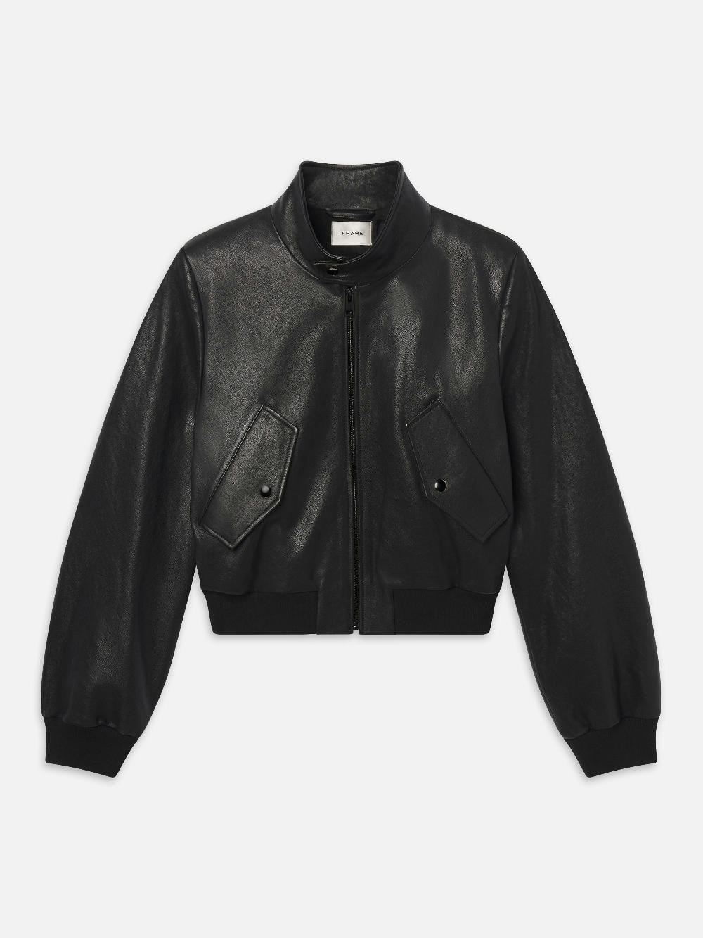 frame The Leather Harrington Jacket in Black