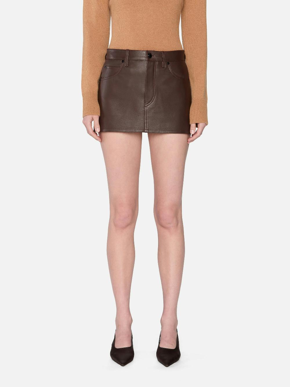 Frame The Leather Mini Skirt In Dark Brown