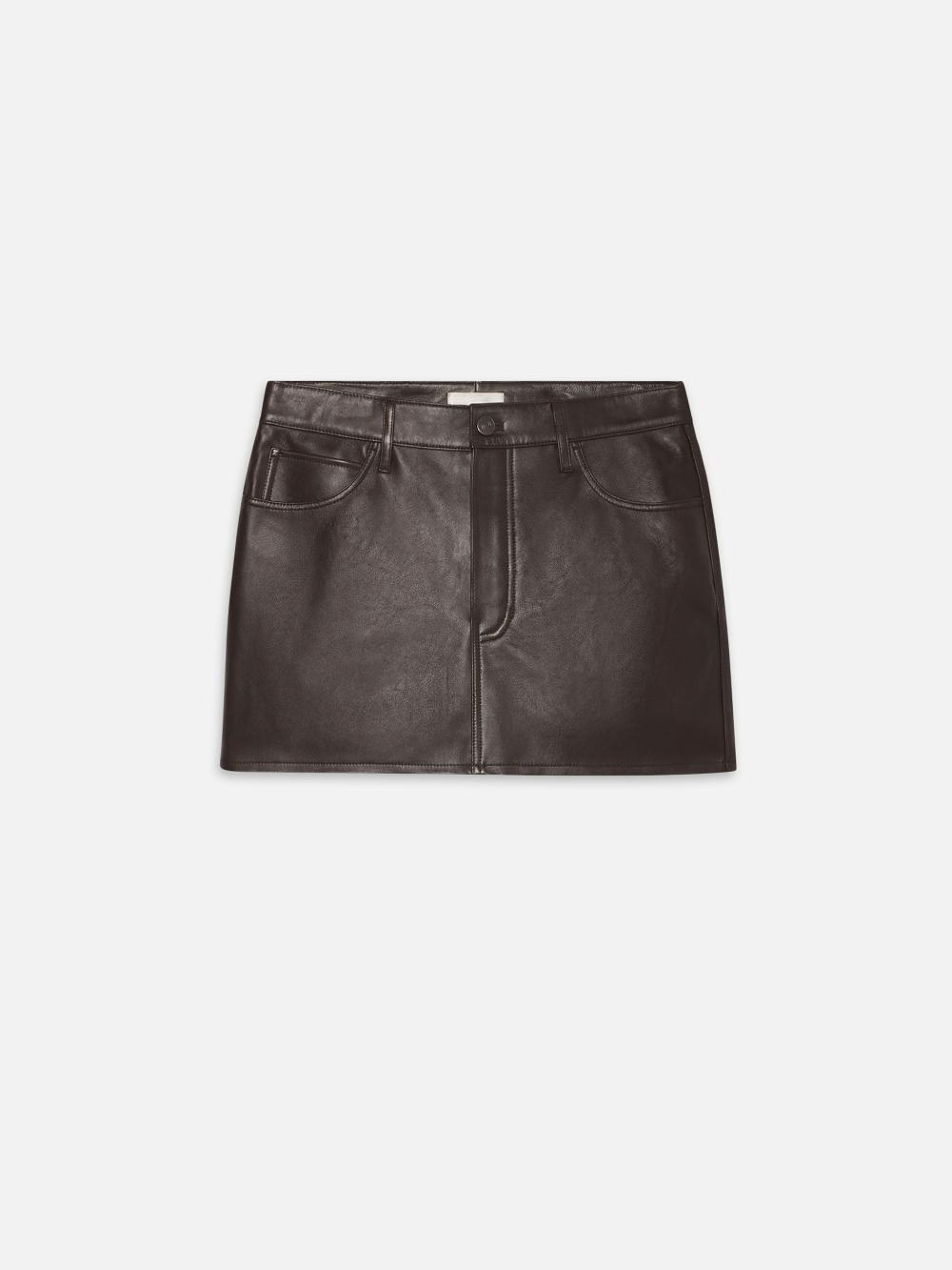 frame The Leather Mini Skirt in Dark Brown