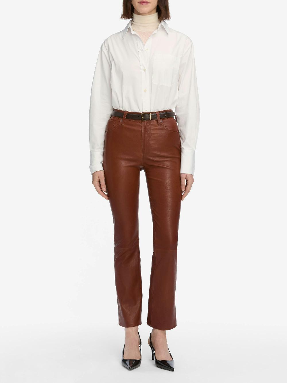 Frame The Leather Reboot Crop In Whiskey