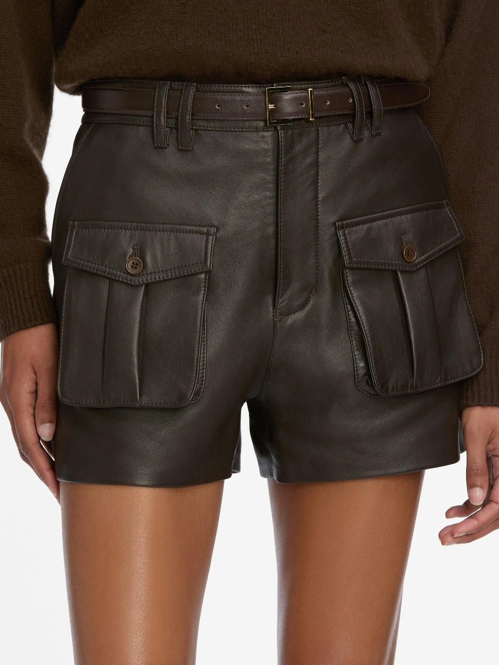 Frame The Leather Scout Short In Truffle