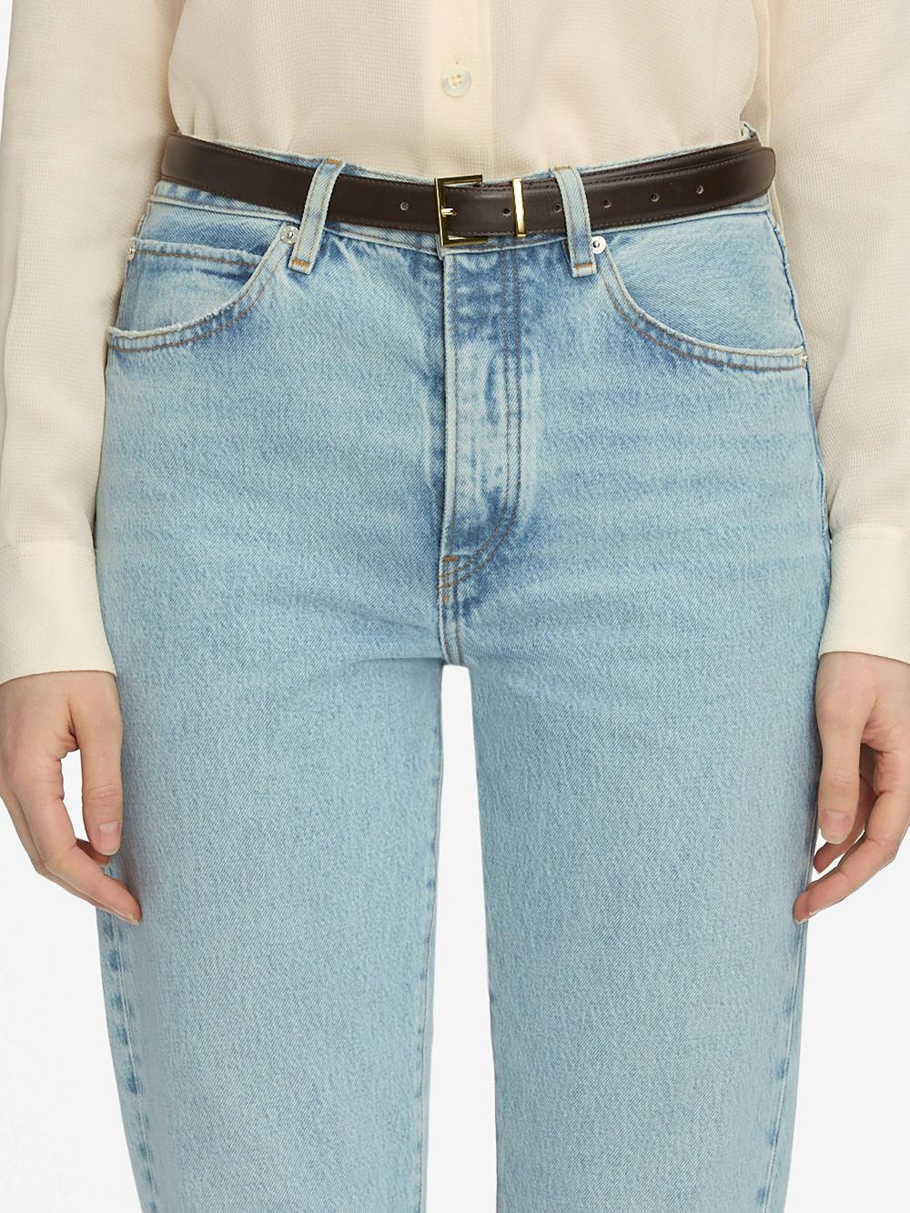 Frame The Leather Square Buckle Belt In Dark Brown