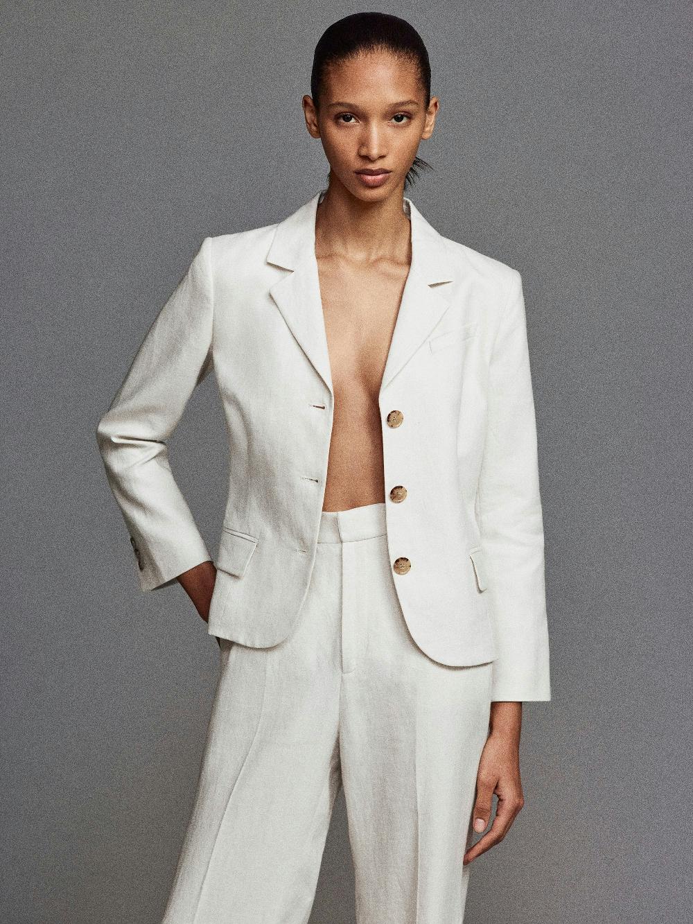 Frame The Linen Smart Blazer In White