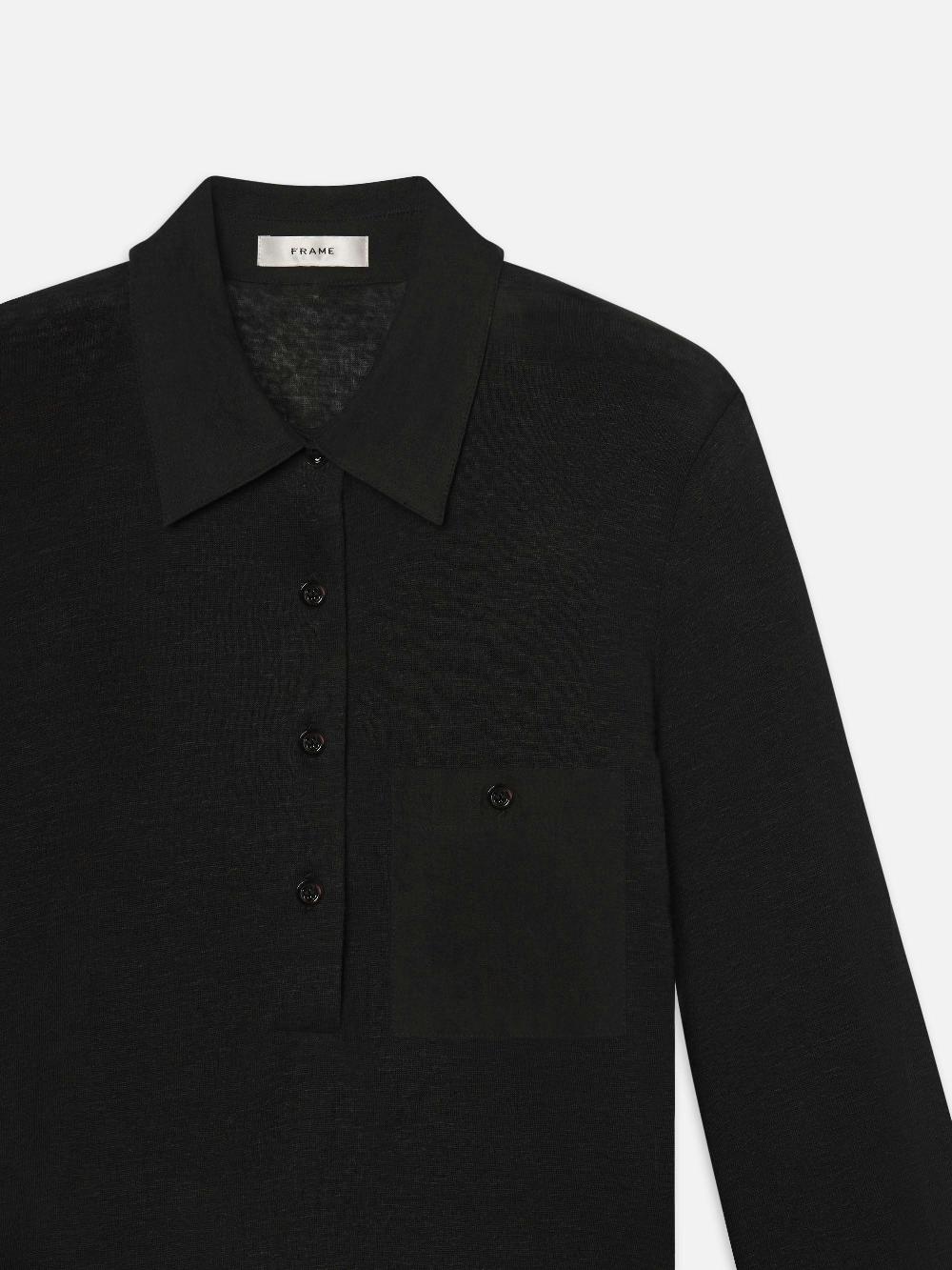 Frame The Long Sleeve Caddy Polo In Black
