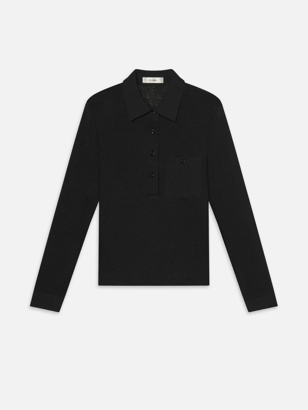 frame The Long Sleeve Caddy Polo in Black