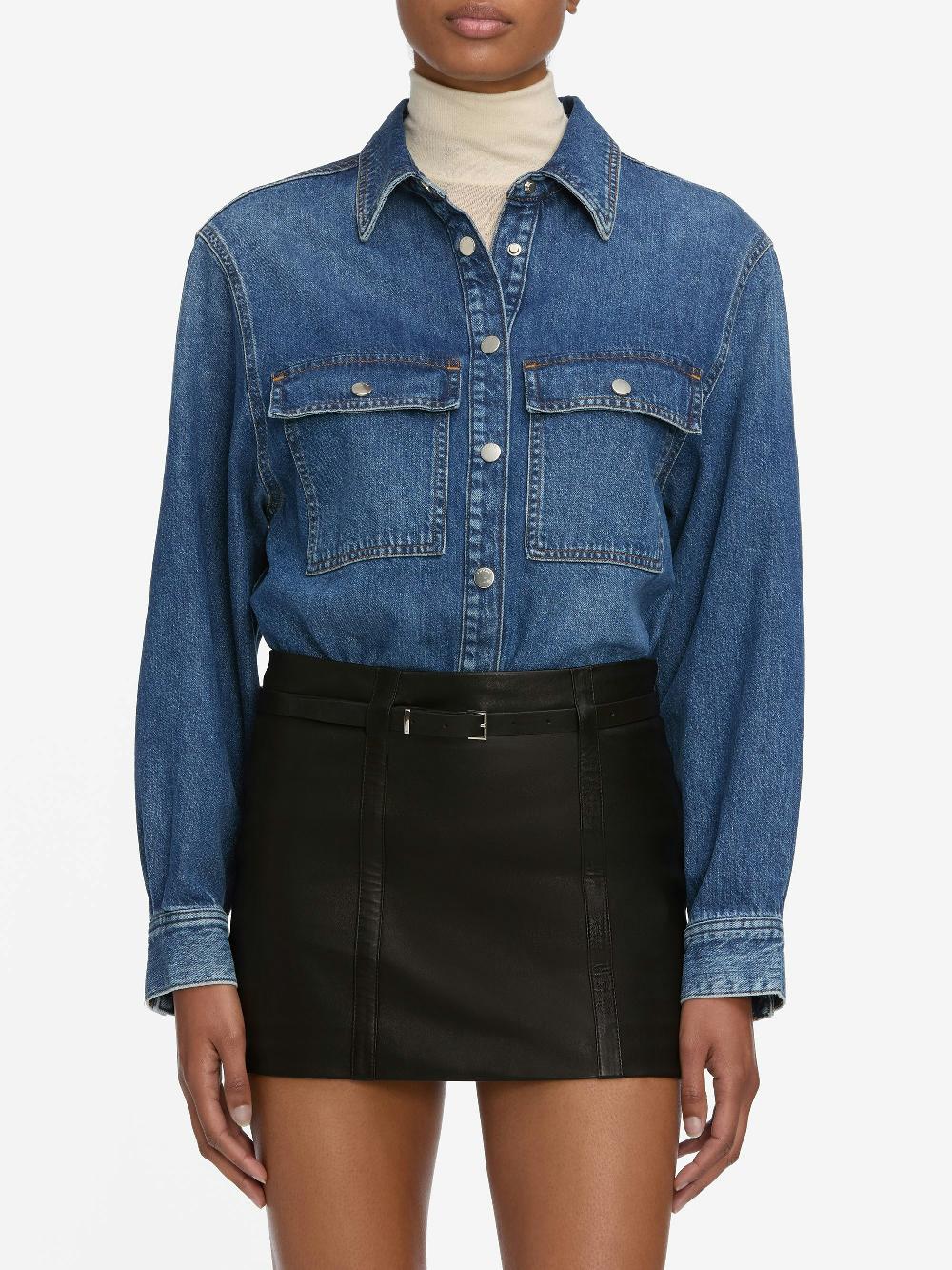 Frame The Long Sleeve Hi-Low Shirt In Wander