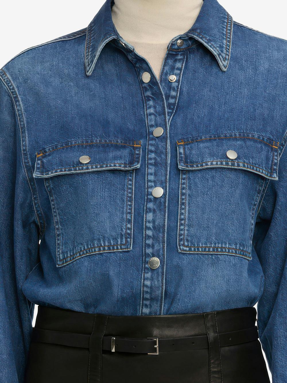 Frame The Long Sleeve Hi-Low Shirt In Wander