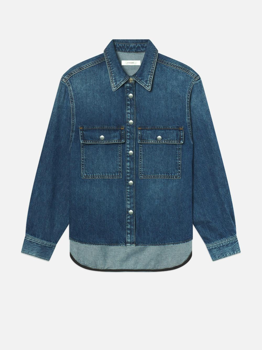 frame The Long Sleeve Hi-Low Shirt in Wander